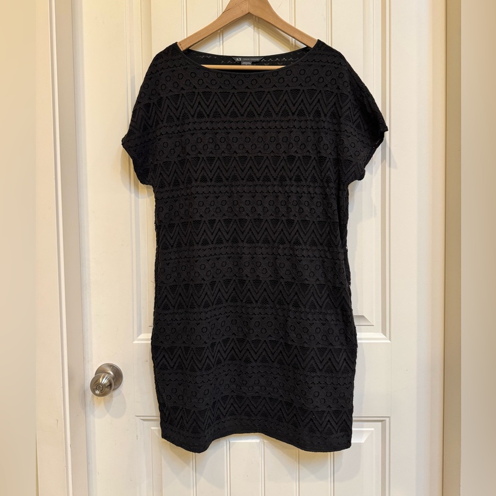 AX Armani Exchange Black Cotton Lace Shift Dress with Pockets. Size XL